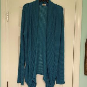 Pocketed weave- knit cardigan